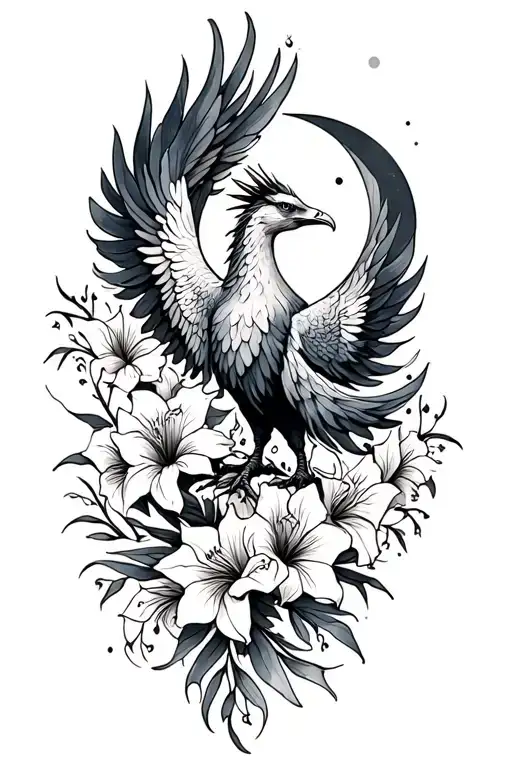 Phoenix With Gladiolus And Moon