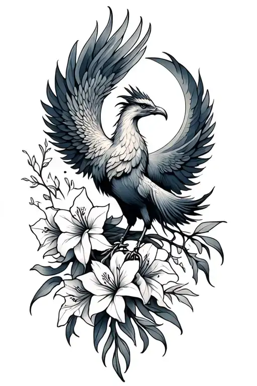 Phoenix With Gladiolus And Moon