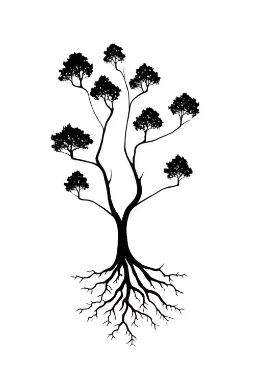 6 Little Trees That Originate From The Same Roots Growing Into Each Other