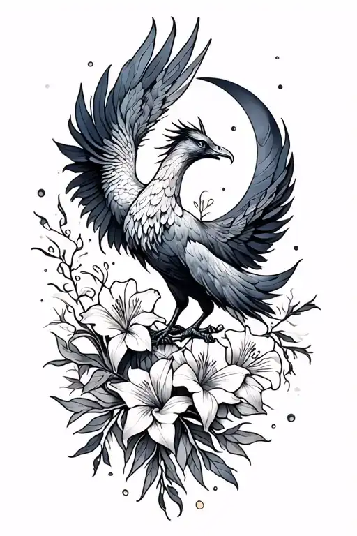 Phoenix With Gladiolus And Moon