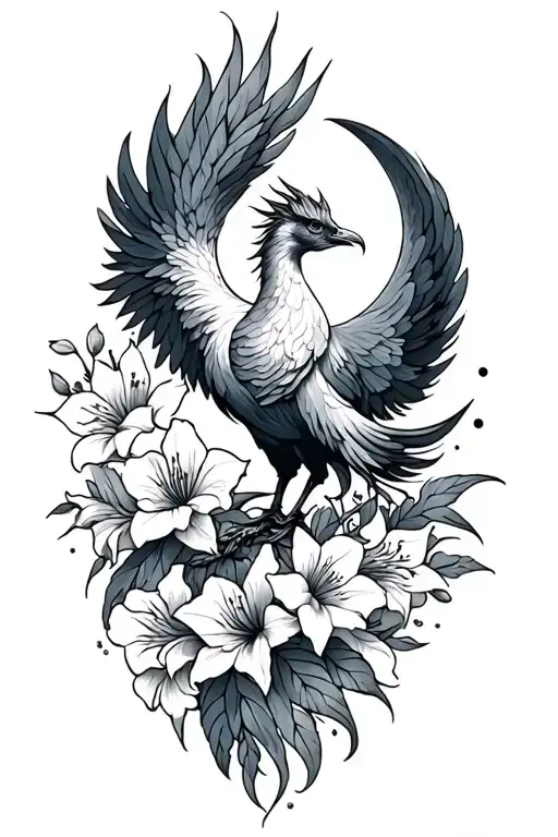 Phoenix With Gladiolus And Moon