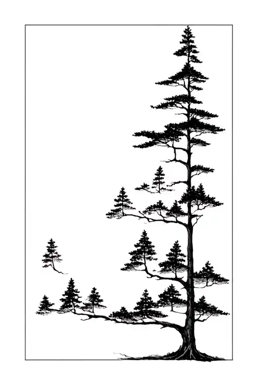 One Tree With 6 Different Treetops Growing On Different Levels