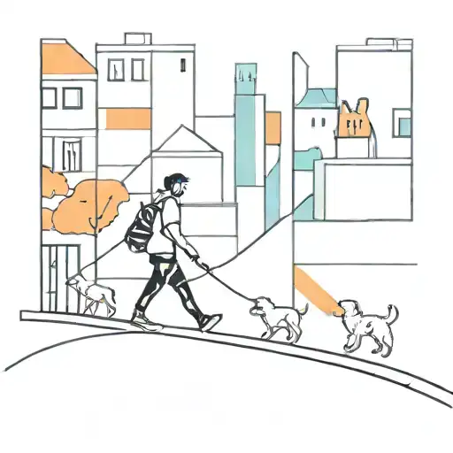 Creative Tattoo Of A Person Walking Their Pets Through A Vibrant And Colorful City