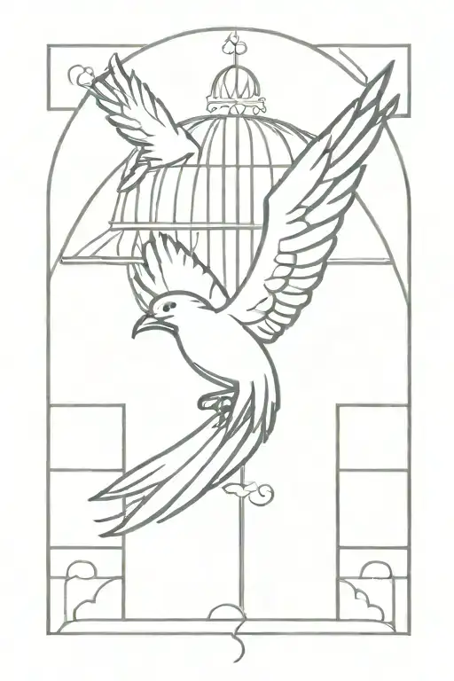 Small Pheonix Flying Out Of A Bird Cage With An Open Door