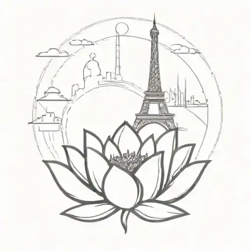 An Abstract Interpretation Of A Lotus Flower Merging With Iconic Landmarks From Around The World
