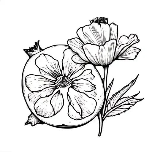 A Pomegranate And A California Poppy Sitting Next To Eachother