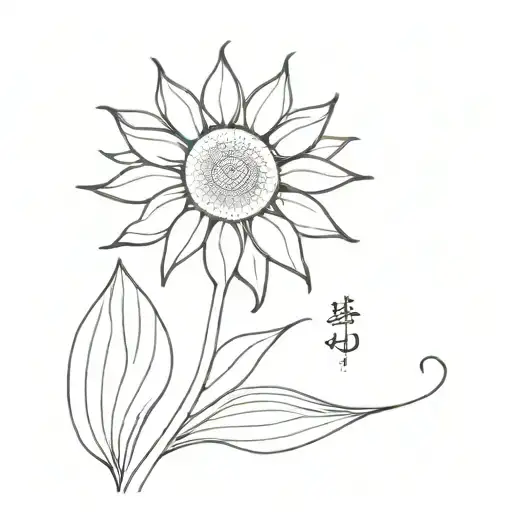 An Abstract Minimalist Tattoo Of A Sunflower With A Hidden Message In Arabic Calligraphy
