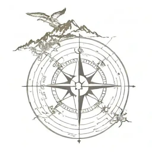 An Intricate Compass Tattoo With Animal Silhouettes Representing Different Travel Destinations