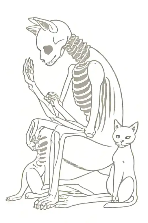 Skeleton Petting A Cat Sitting