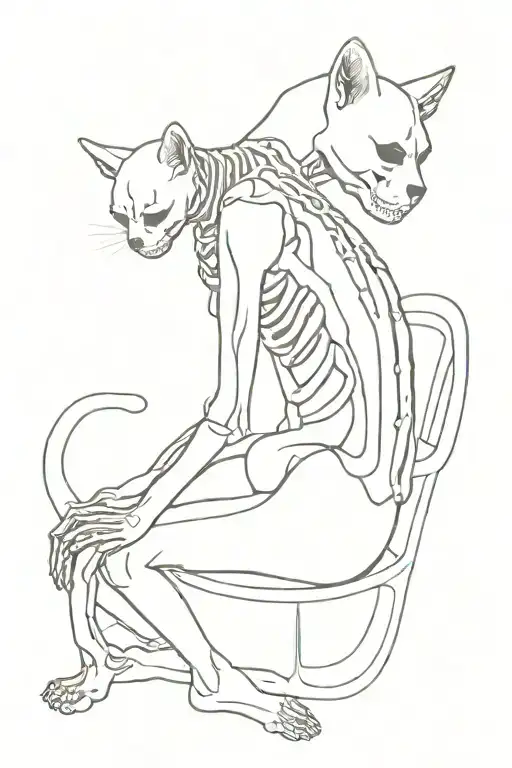 Skeleton Petting A Cat On Its Lap