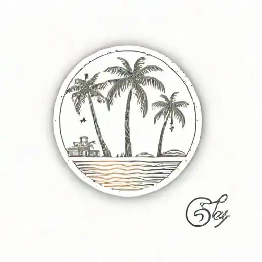 A Unique Minimalist Tattoo Of A Post Stamp Featuring A Palm Tree Inside