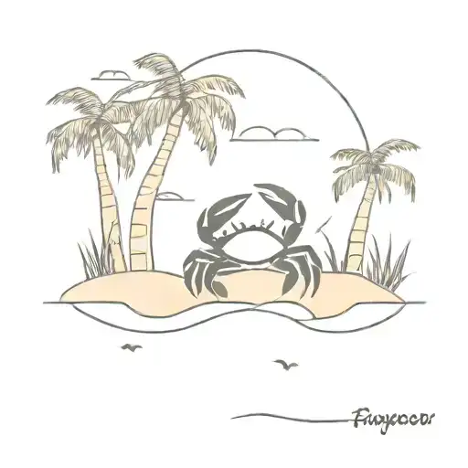 Crab On The Beach Scene With Palm Trees