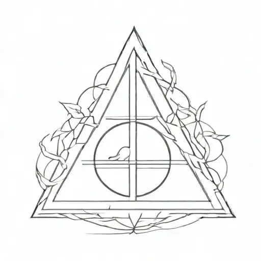 A Minimalist Tattoo Of The Deathly Hallows Symbol With A Hidden Niffler Peeking Out From Behind It