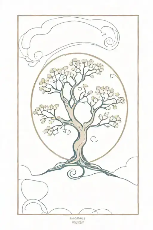 Tree Of Life With Sky Above And Ocean Below With Swirl Around Entire Peice