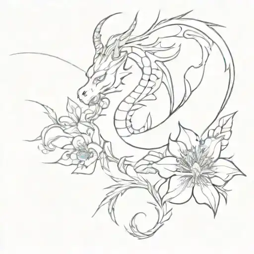 Dragon With Larkspur Flowers