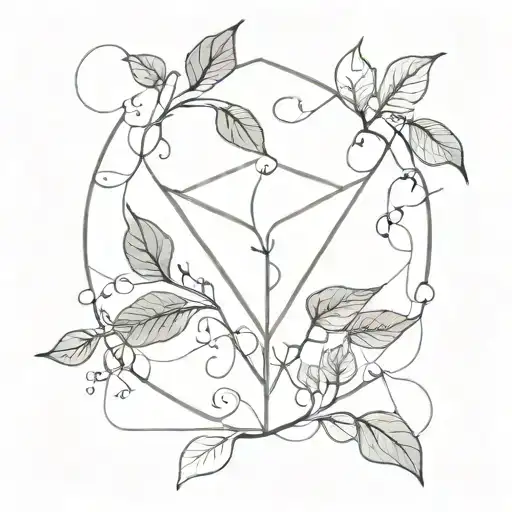 Diamond In Center Line Work With Vines And Leaves Sprouting From Both Sides