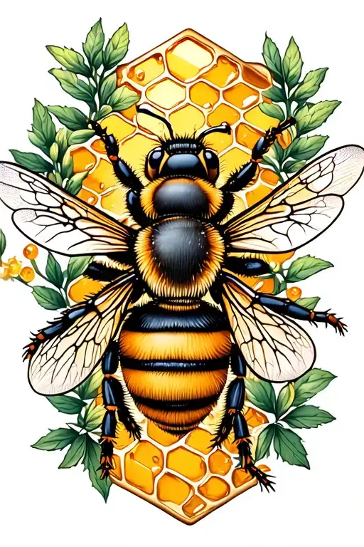 Bees With Honey Comb In The Background