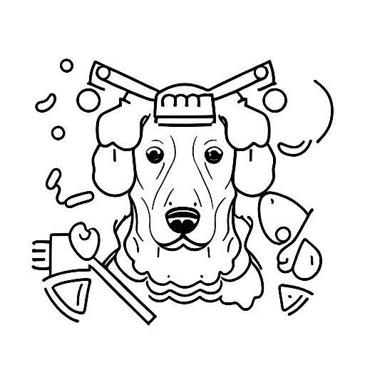 Dog Outline Eating Meatball On Plate