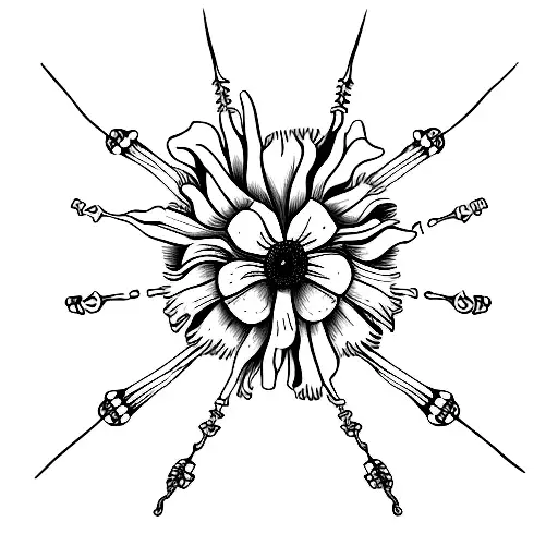 Open Skeleton Hands Craddling Poppy Flowers