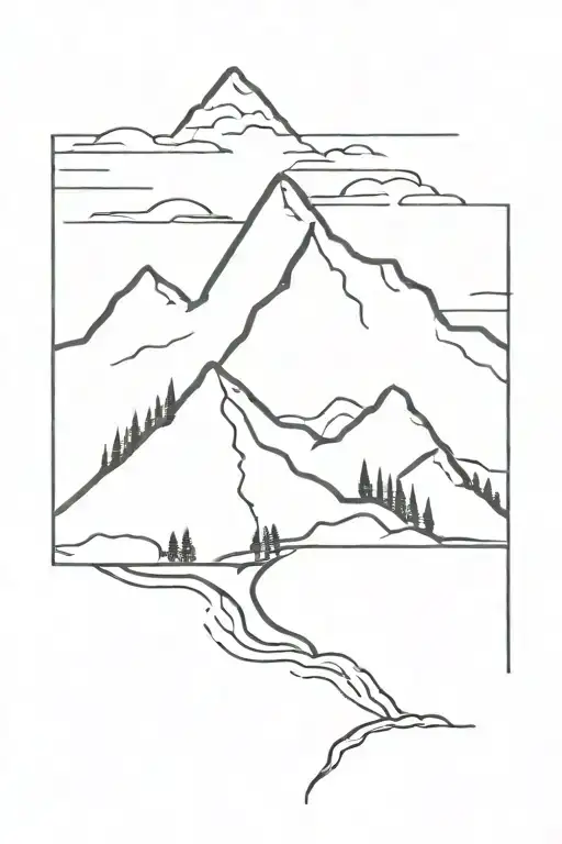 A Mountain With A River Leading To The Sea With Pacific And Maori Imagery