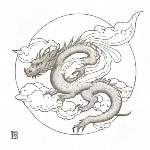 Japanese Dragon Flying Clouds
