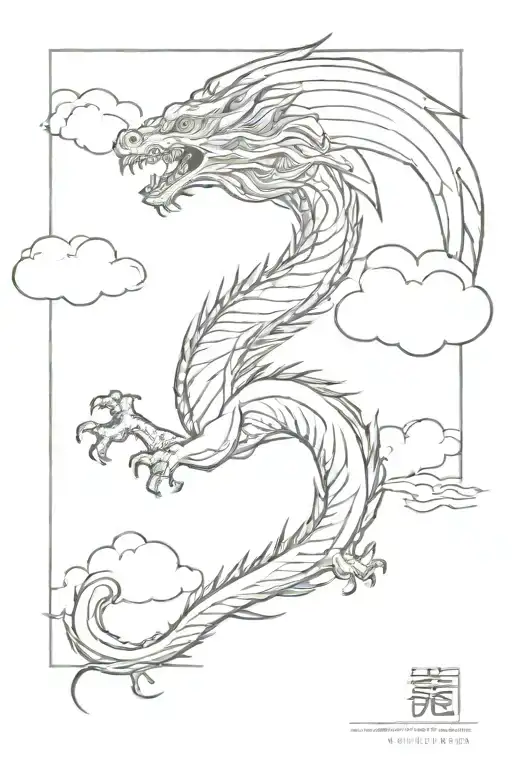 Japanese Dragon Flying Clouds