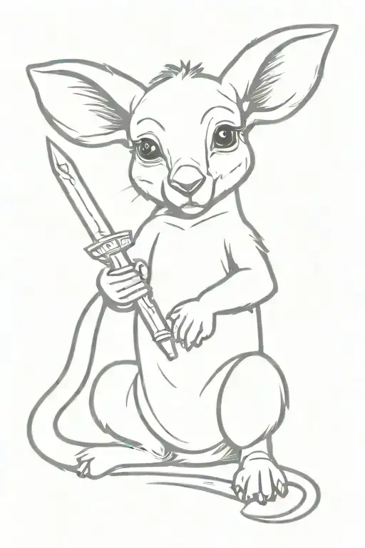 Baby Kangaroo Holding An Excalibur Not Coloured In