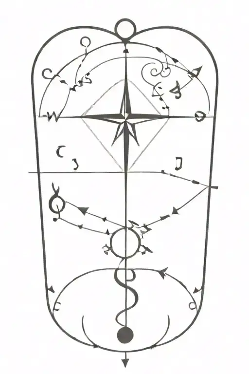 A Minimalist Tattoo Of A Compass With Musical Notes As The Directional Indicators