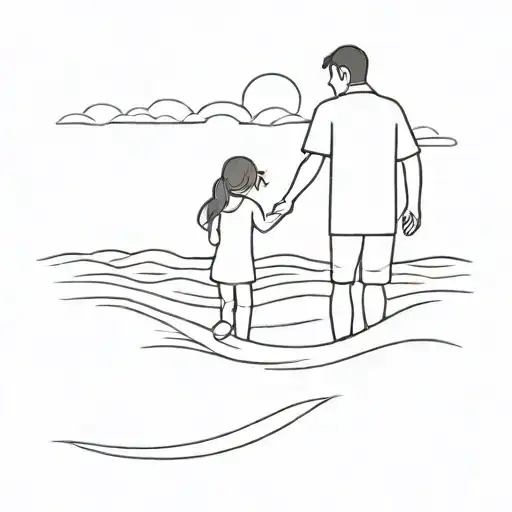 A Father And Child Silhouette Playing In The Waves At The Beach