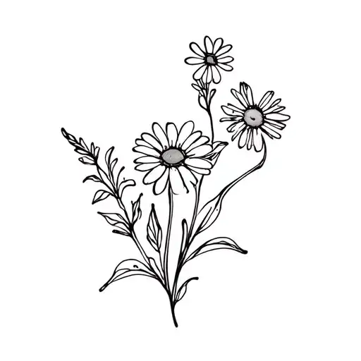 Simple Fine Line Tattoo With A Daisy And Larkspur Flower In Black Ink With No Shading