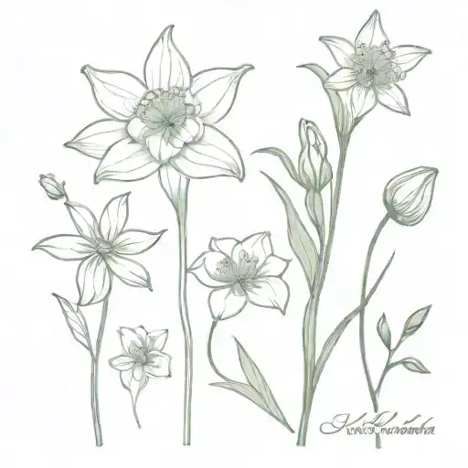 2 Lily Of The Valleys A Daffodil A Larkspur A Poppy And An Aster