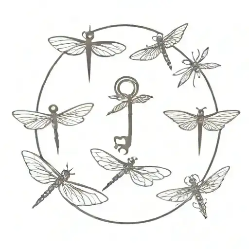 Button-shaped Key With Dragonfly Wings