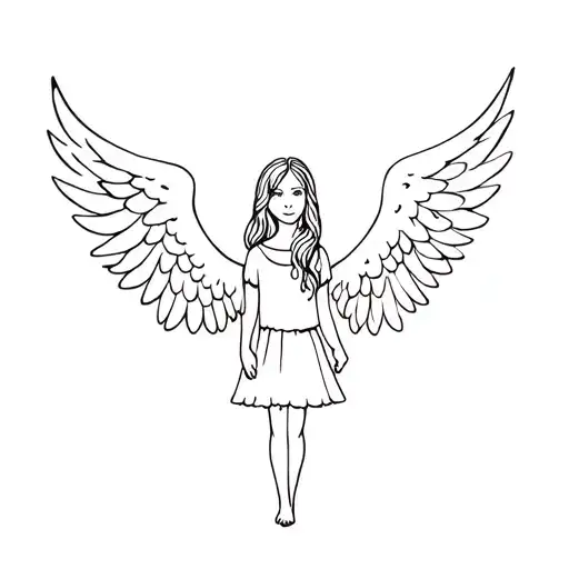 Little Girl Holding Hands With Angel Wings