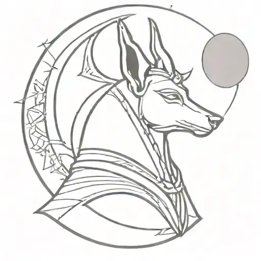 Anubis Front Moon And Sun Above Head Profile Holding