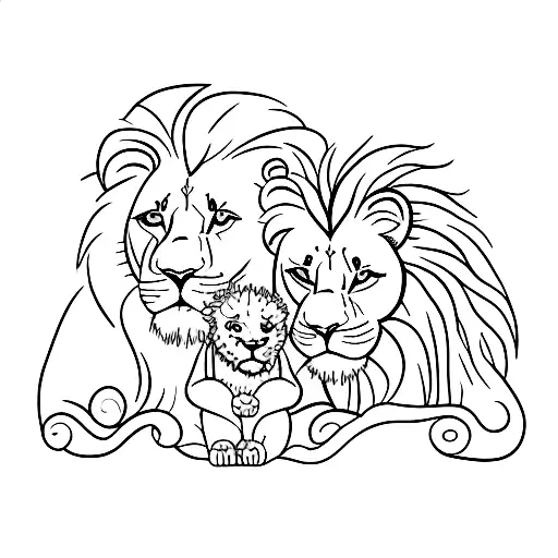 Lion And Lioness With Their Baby