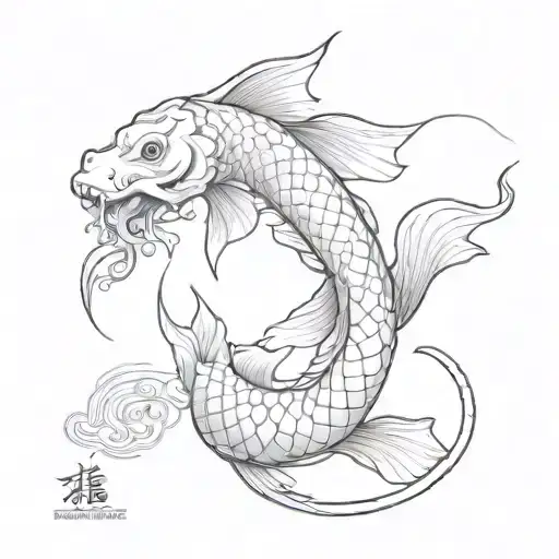 A Japanese Koi Fish Transforming Into A Mythical Dragon