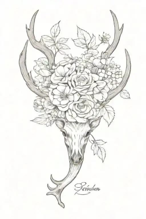 Deer Antler With Bouquet Of One August Birth Flower And 2 November Birth Flowers