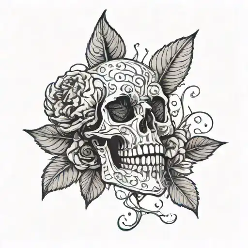 Skull With Vines Coming Out Of It Blooming