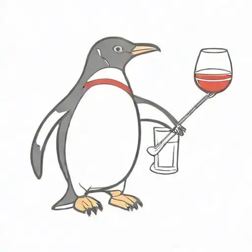 Penguin With Red Scarf Glass Of Red Wine In Hand