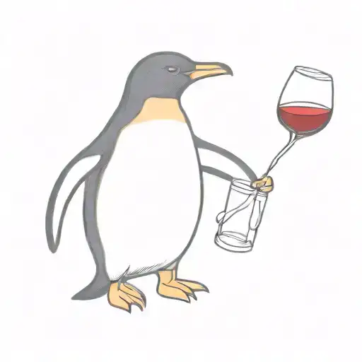 Penguin With Red Scarf Glass Of Red Wine In Hand Holding
