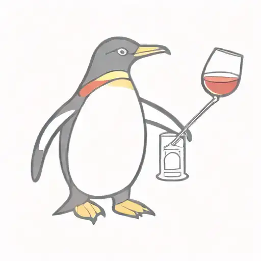 King Penguin With Red Scarf And In His Hand A Glass Of Red Wine