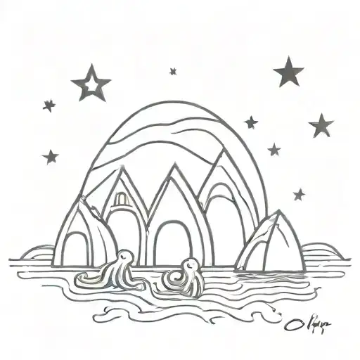 A Family Of Octopuses Camping By A Lake Under The Stars