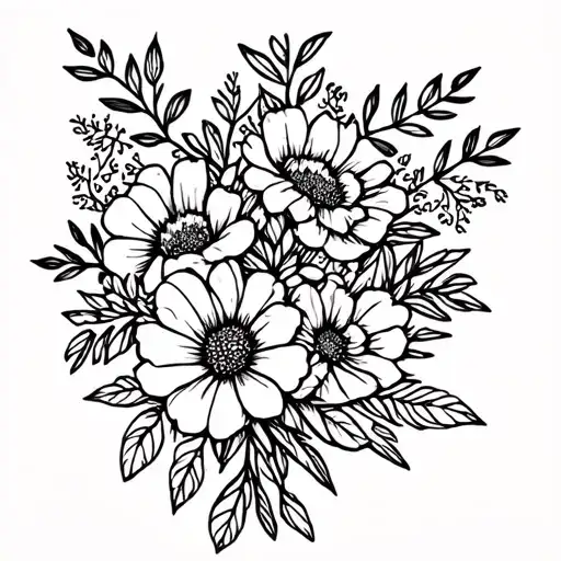 Fine Line Bouquet With Lettering