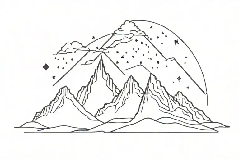 Galaxy Merging With A Mountain Range Silhouette Sitting