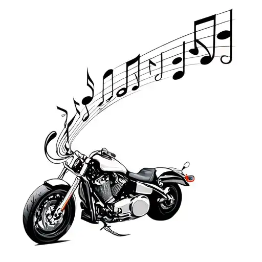 A Minimalist Tattoo Design Of A Motorcycle With Music Notes Flowing From The Exhaust Pipes