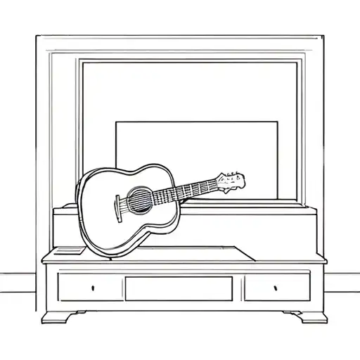 Fireplace With Acoustic Guitar And A Vinyl By Michel Sardou