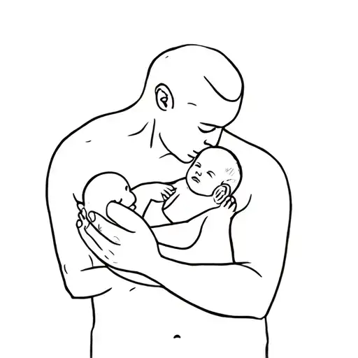 Man Holding Baby Line Drawing