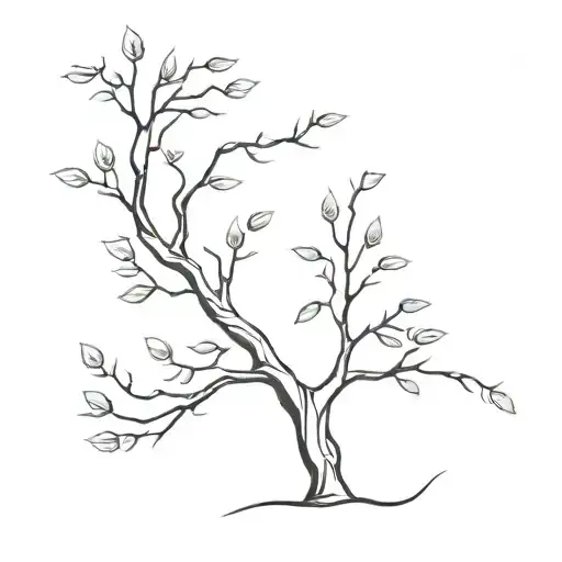 Beech Tree With A Twisting Spine And A Few Flowers Coming Off Branches