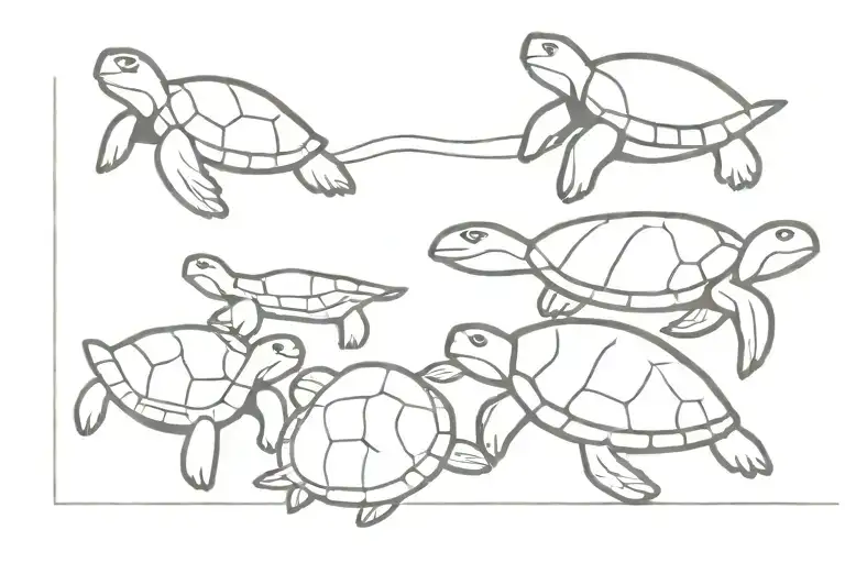 Four Turtles Walking From Beach Into Sea