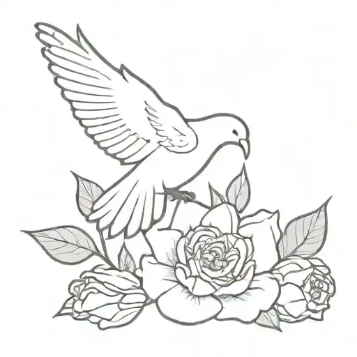 A Dove Emerging From A Bunch Of Roses And Carnation Flowers